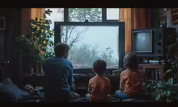 a group of three boys sit on the floor in front of the television