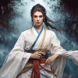 an image of a woman in oriental dress holding a sword