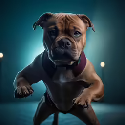 a dog with his paw on the ground