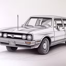 a sketch of a car in an artistic manner,a drawing of a vintage car with a license plate