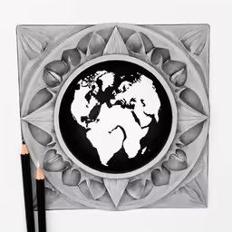 pencils laying on top of a drawing with the world in it