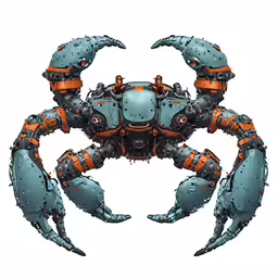 a large blue crab like animal with orange accents