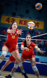 women playing volleyball in a stadium