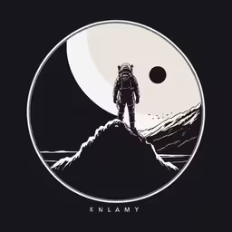 an image of a person standing on a mountain,an astronaut stands on the edge of a mountain