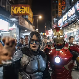 people dressed as superhero and iron man in an asian street