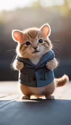 an orange and white kitten wearing a jacket