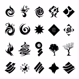 large black and white logos with abstract shapes