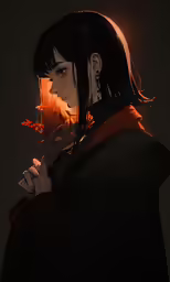 there is a woman holding a flower in her hand