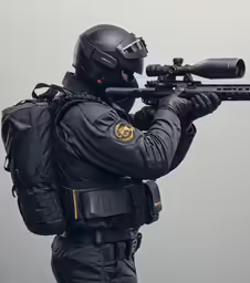 a man in a military uniform and helmet holding a rifle