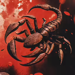 an artistic picture shows a scorpion with sharp claws