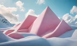 pink shapes are in the middle of snow