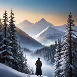 a person standing on top of a snow covered hill