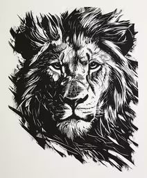 a black and white picture of a lion,a picture of a lion is featured with black and white brush strokes