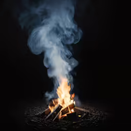 the smoke and fire are very bright on a dark background