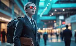 a business woman wearing sunglasses is standing outside
