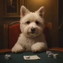 a dog that is looking over the edge of a table