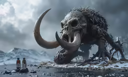 a skull and some stuff on a beach