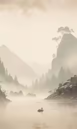 some boats on the water with trees and hills in the background