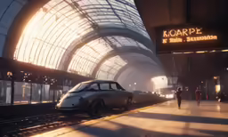 car parked in train station during sundown
