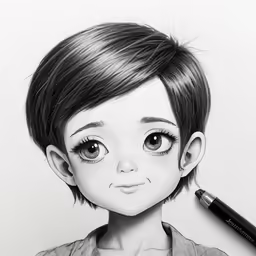 pencil drawing of a little girl with her hair pulled up
