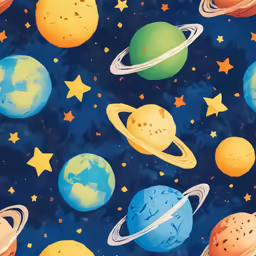 a space themed pattern with planets and stars on a blue background