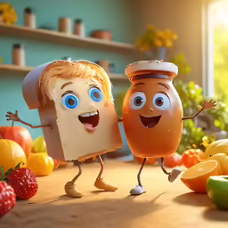 a pair of faces with faces made out of food
