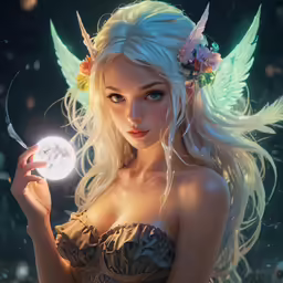a pretty blond fairy with a glowing light orb