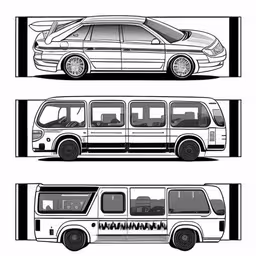 two views of the same white bus in each of the four stages,the side and back views of a white bus