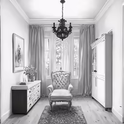 a large living room with a couch and two windows