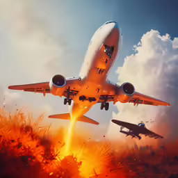 the large jetliner is flying very close to the fire and grass