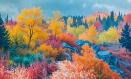 an animated landscape shows trees and foliage