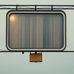 a window sitting next to the power lines and building