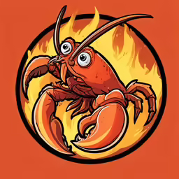 a cartoon lobster with eyes on fire