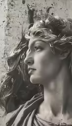 a black and white photo of a woman with curly hair