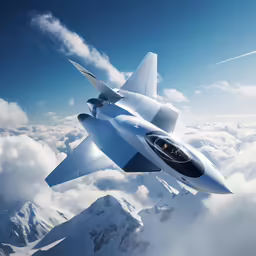 a jet flying through the sky with lots of clouds