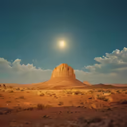 the setting sun over an arid desert with dirt hills