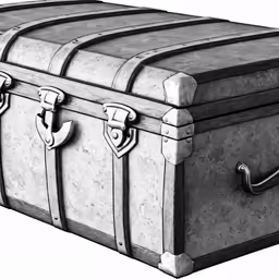 an old - style trunk in black and white