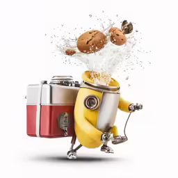 a banana and chocolate chip robot makes some batter