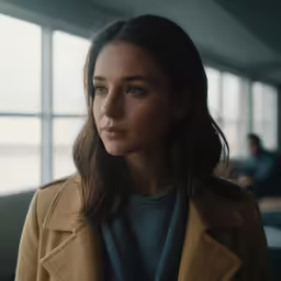 the woman is sitting next to a window