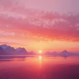 a colorful sunrise over a mountain range on the ocean