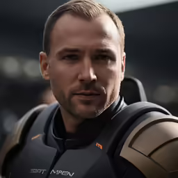 a male with a futuristic hairdo in a black shirt