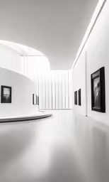the interior of a modern, minimalist art gallery