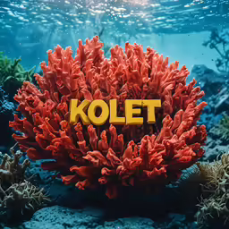 a picture of an underwater scene showing a red sea coral with the word kollet