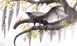 a bird is sitting on the branch of a tree