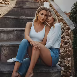 a couple of women that are sitting down