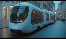 a very large long train on a city street