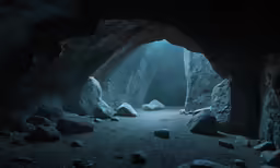 an empty cave is lit with light as its entrance