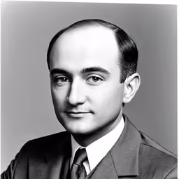 a black and white photo of a man wearing a suit