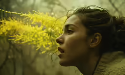 a woman in the woods with flowers
