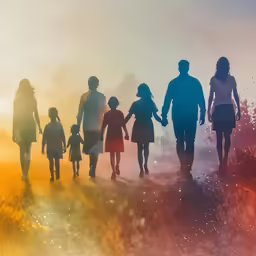people walking up a hill holding hands